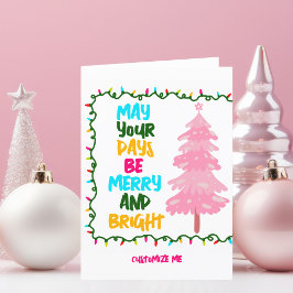 Tarjeta Festiva Merry Bright Pink Christmas Tree Cuate Personaliza