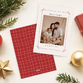 Tarjeta Festiva Merry Bright Red Bow Ribbon Family Photo Christmas