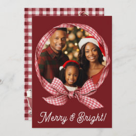 Tarjeta Festiva Merry & Bright Red Gingham Photo Holiday Christmas
