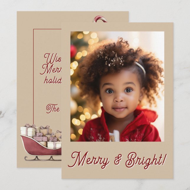 Tarjeta Festiva Merry & Bright Red Photo Holiday Christmas (Anverso / Reverso)