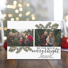 Tarjeta Festiva Merry Bright Retro 2 Navidades de fotografía Pine 