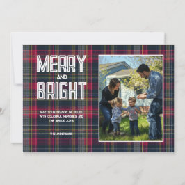 Tarjeta Festiva Merry & Bright Tartán Personalizado Foto de Famili