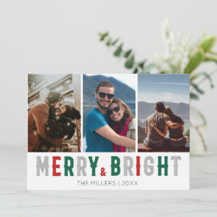 Tarjeta Festiva Merry Bright Tres Navidades fotográficos