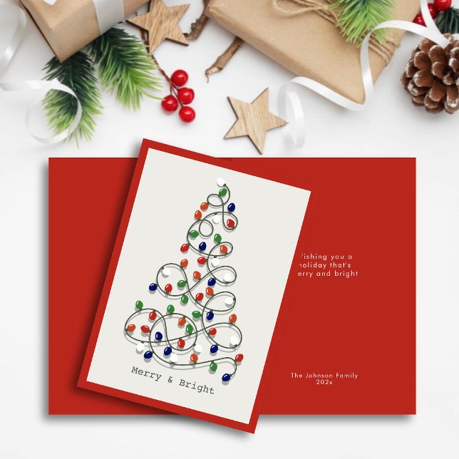 Tarjeta Festiva Merry & Bright Vintage Lights Red Navidades (Subido por el creador)