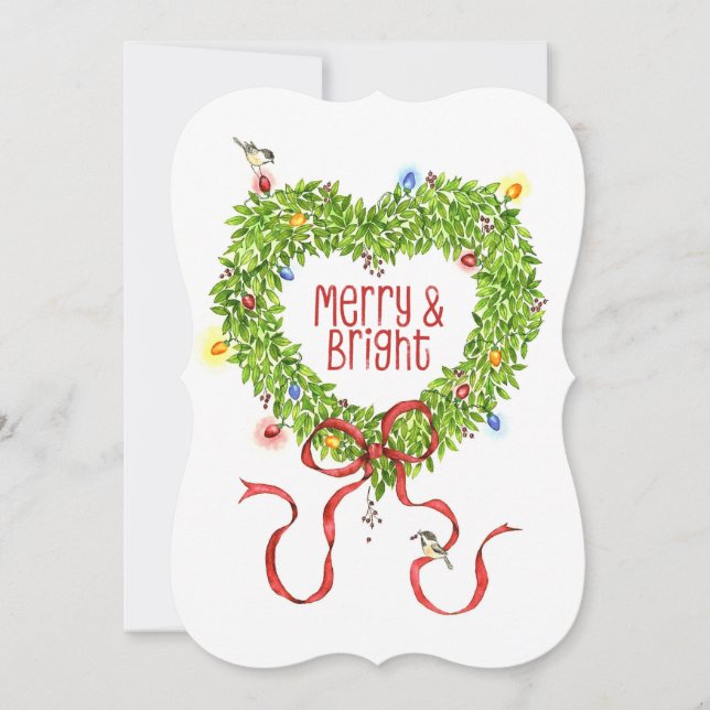 Tarjeta Festiva Merry & Bright Wreath (Anverso)