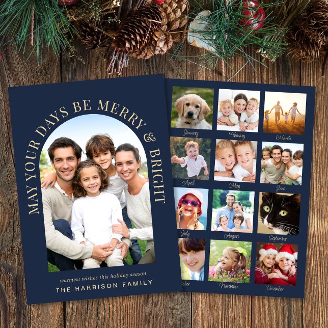 Tarjeta Festiva Merry Bright Year En Review Arch Photo Navidades (This holiday season, let your family's smiles and memories shine on our year in review photo card)