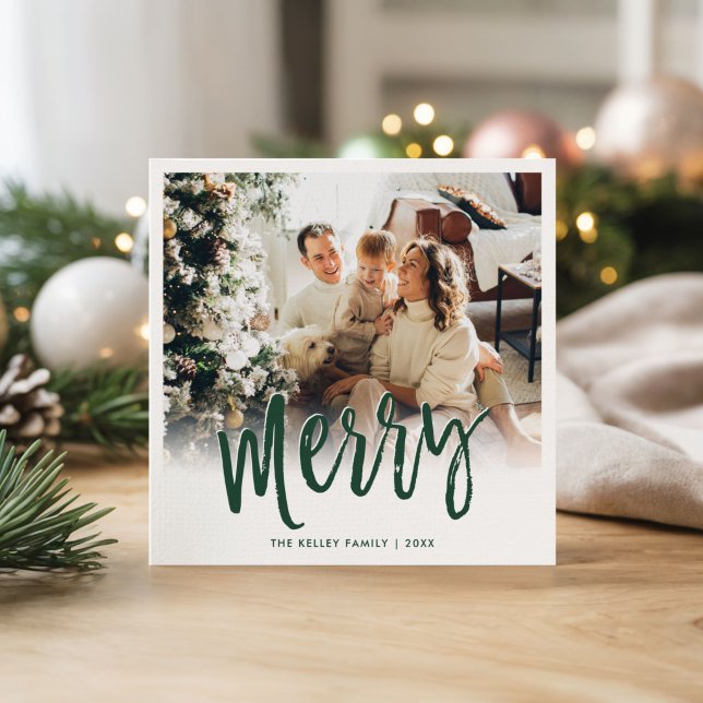 Tarjeta Festiva Merry Brush Script Cuadrado Verde (Subido por el creador)