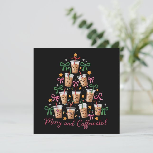 Tarjeta Festiva Merry & Caffeinated Xmas Coquette Café con Leche (Anverso de pie)