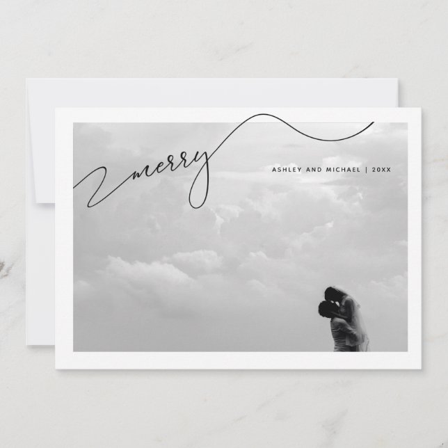 Tarjeta Festiva Merry Calligraphy Script Name Photo Navidades (Anverso)