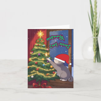 Tarjeta Festiva Merry Cat-mas Cute Design