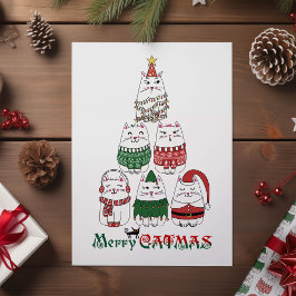 Tarjeta Festiva Merry Catmas Cute Funny Meowy Navidades