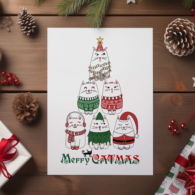 Tarjeta Festiva Merry Catmas Cute Funny Meowy Navidades (Subido por el creador)