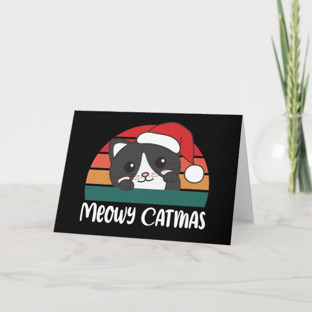 Tarjeta Festiva Merry Catmas Funny Cat Navidades Pun (Anverso)