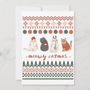 Tarjeta Festiva Merry Catmas Navidades suéteres feos