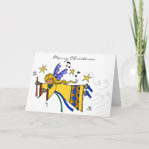 Tarjeta Festiva Merry Chistmas Angel Arte Popular Ucraniano