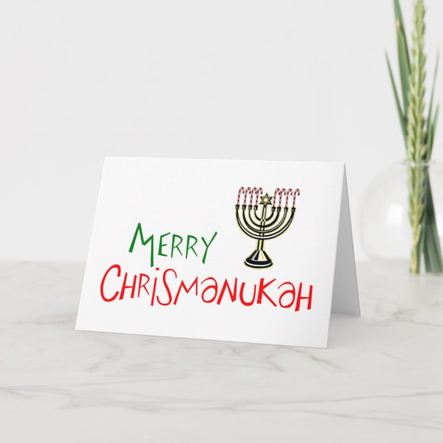 Tarjeta Festiva Merry Chrismanukah - Navidades Chanukah Menorah (Anverso)