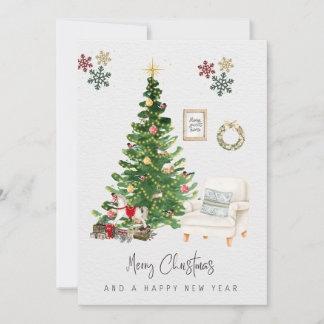 Tarjeta Festiva Merry Chrismas And Happy New Year Holiday Card
