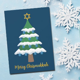 Tarjeta Festiva Merry Chrismukkah Cute Hanukkah Christmas Tree