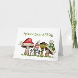 Tarjeta Festiva Merry ChrisMUSH Christmas Mushrooms Cartoon