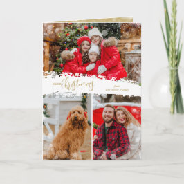 Tarjeta Festiva Merry Christmas 3 Photo Collage Folded