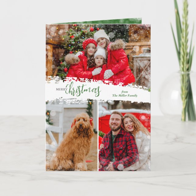 Tarjeta Festiva Merry Christmas 3 Photo Collage Folded (Anverso)