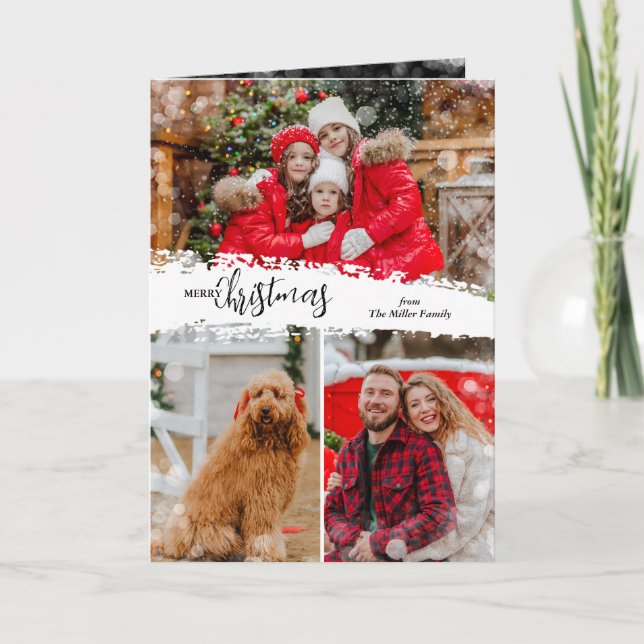 Tarjeta Festiva Merry Christmas 3 Photo Collage Folded (Anverso)