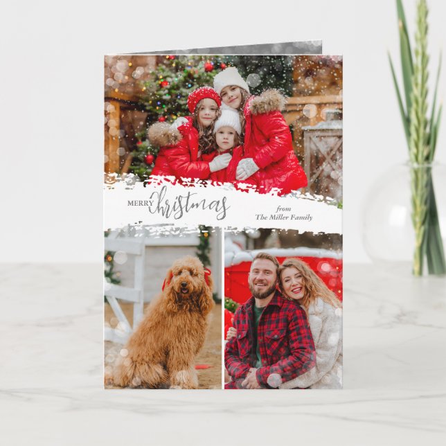 Tarjeta Festiva Merry Christmas 3 Photo Collage Folded (Anverso)