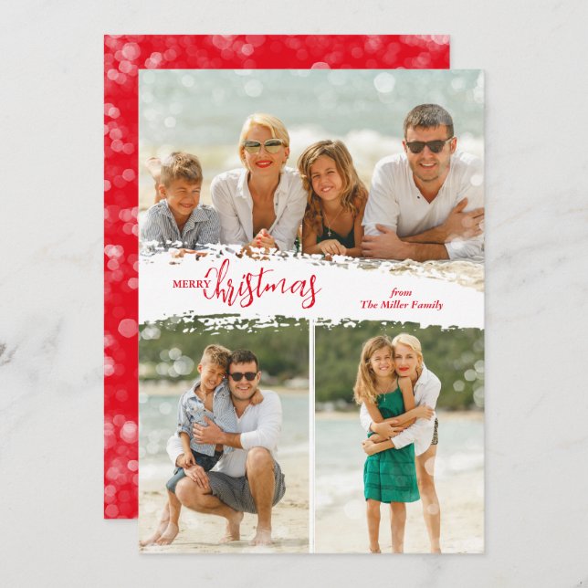 Tarjeta Festiva Merry Christmas 3 Photo Collage Holiday Card (Anverso / Reverso)