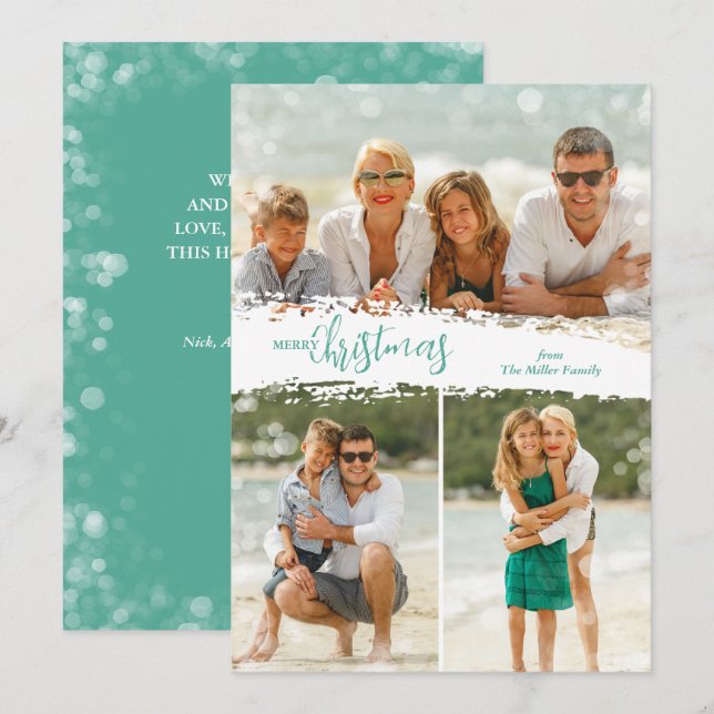 Tarjeta Festiva Merry Christmas 3 Photo Collage Holiday Card (Anverso / Reverso)