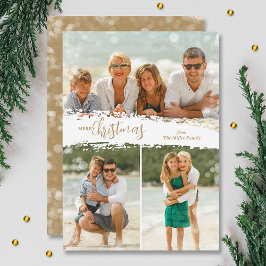 Tarjeta Festiva Merry Christmas 3 Photo Collage Holiday Card