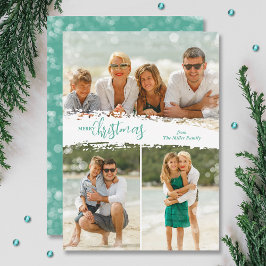 Tarjeta Festiva Merry Christmas 3 Photo Collage Holiday Card