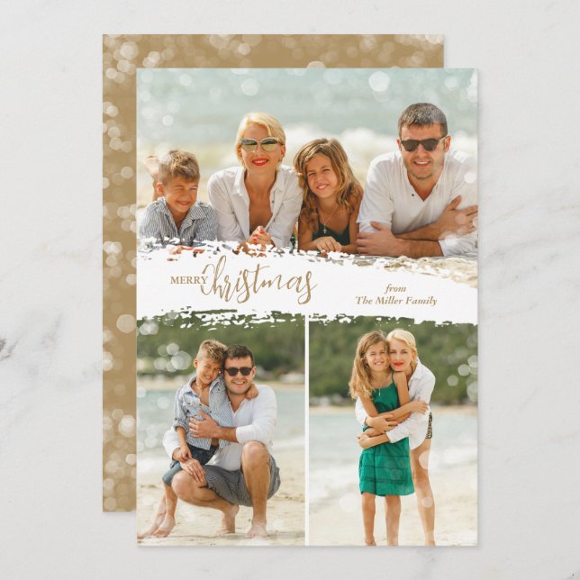 Tarjeta Festiva Merry Christmas 3 Photo Collage Holiday Card (Anverso / Reverso)