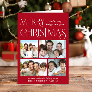 Tarjeta Festiva Merry Christmas 4 Photo Red