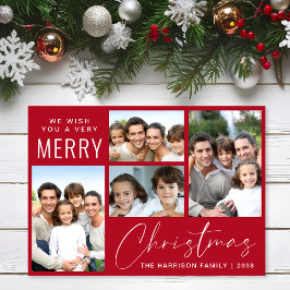 Tarjeta Festiva Merry Christmas 4 Photo Script Red