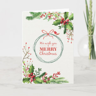 Tarjeta Festiva Merry Christmas acuarela pintada mistleto