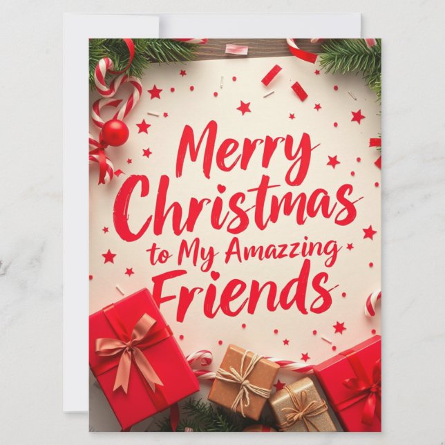 Tarjeta Festiva Merry Christmas Amazing Friends Festive Typography (Anverso)