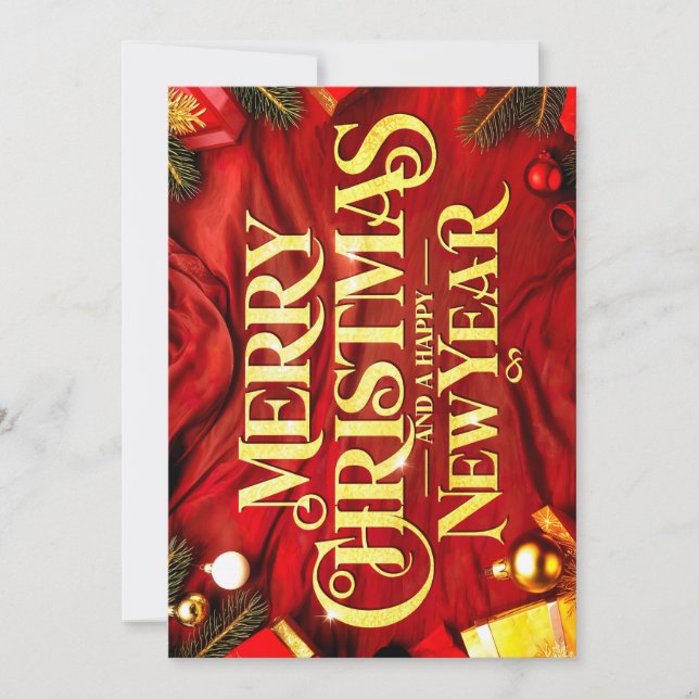 Tarjeta Festiva "Merry Christmas and a Happy New Year" Festlich (Anverso)