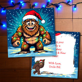 Tarjeta Festiva Merry Christmas and Happy New Year Bigfoot