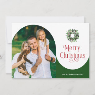 Tarjeta Festiva Merry Christmas Arch Photo Message Green