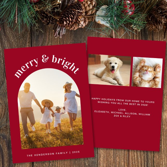 Tarjeta Festiva Merry Christmas Arch Photo Red (Share the love and warmth of the season with your personalized photo Christmas card)