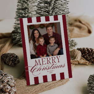 Tarjeta Festiva Merry Christmas Berry Red Stripes
