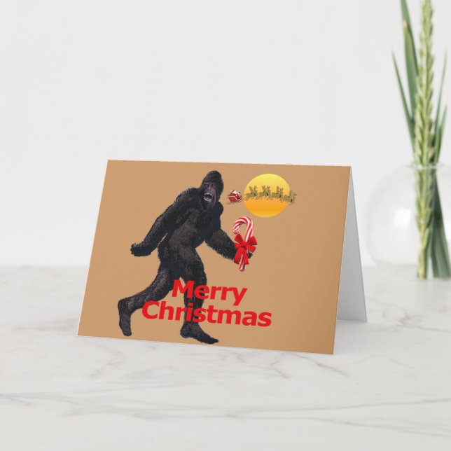 Tarjeta Festiva Merry Christmas Bigfoot (Anverso)