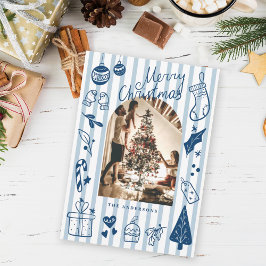 Tarjeta Festiva Merry Christmas Blue Hand Drawn Favorite Things