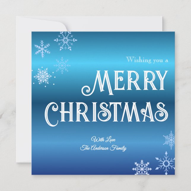 Tarjeta Festiva Merry Christmas Blue Modern Snowflake (Anverso)