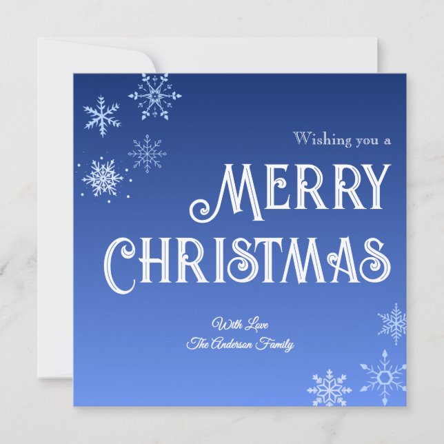 Tarjeta Festiva Merry Christmas Blue Modern Snowflake Holiday Card (Anverso)