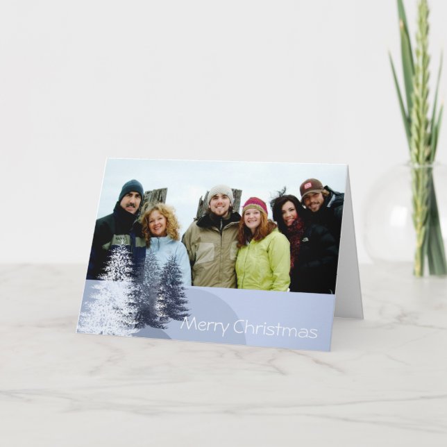 Tarjeta Festiva Merry Christmas Blue Pine Tree (Anverso)