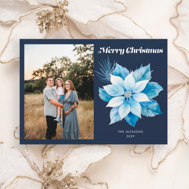 Tarjeta Festiva Merry Christmas Blue Poinsettia (Subido por el creador)
