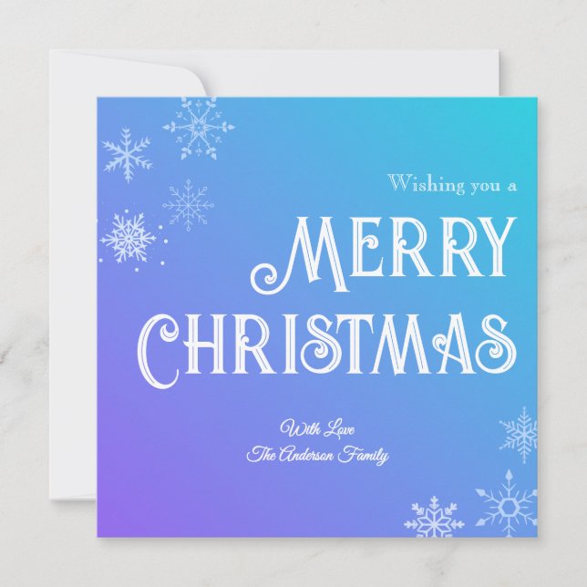 Tarjeta Festiva Merry Christmas Blue Purple Modern Snowflake (Anverso)