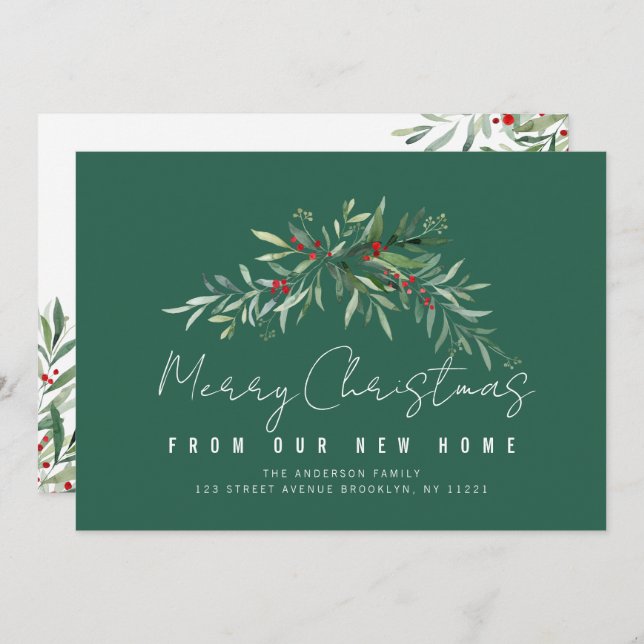 Tarjeta Festiva Merry Christmas botanical moving announcement card (Anverso / Reverso)