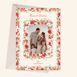 Tarjeta Festiva merry christmas botanicals red elegant photo frame